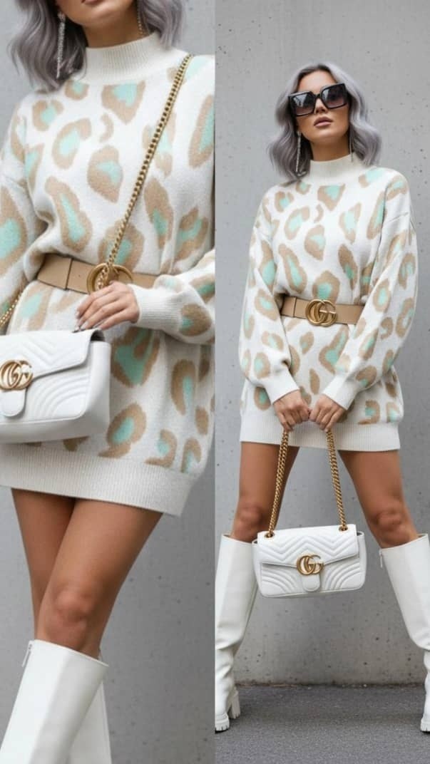 вязаные платья,женский вязаный свитер с леопардовым принтом,женский свитер,свитеры модные,джемпер с леопардовым принтом