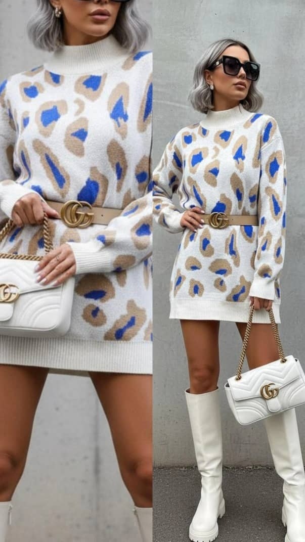 вязаные платья,женский вязаный свитер с леопардовым принтом,женский свитер,свитеры модные,джемпер с леопардовым принтом