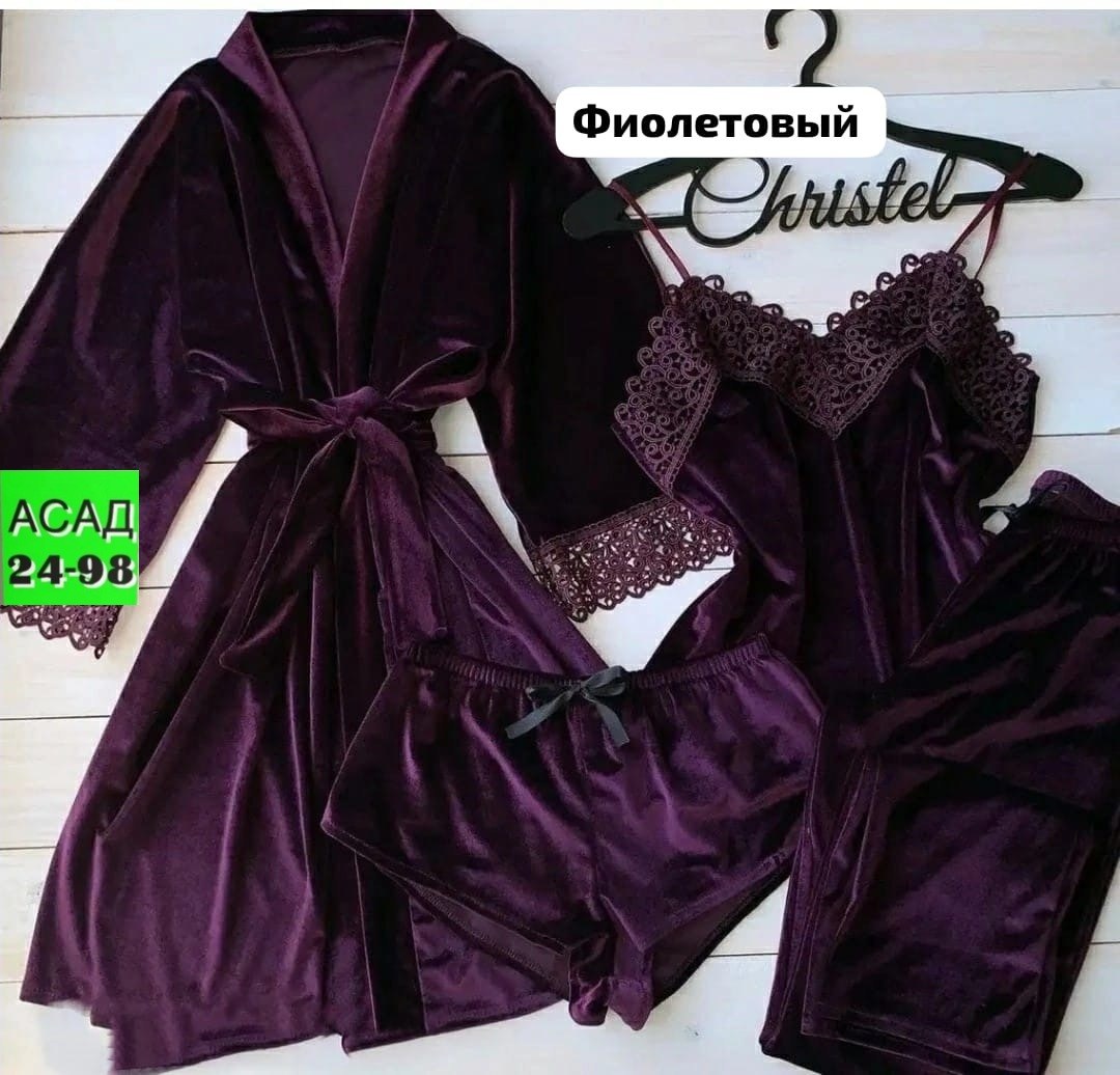 пижама женская велюровая тройка,пеньюар женский комплект велюр,пижама велюр,пижама из бархата,пижама женская велюр