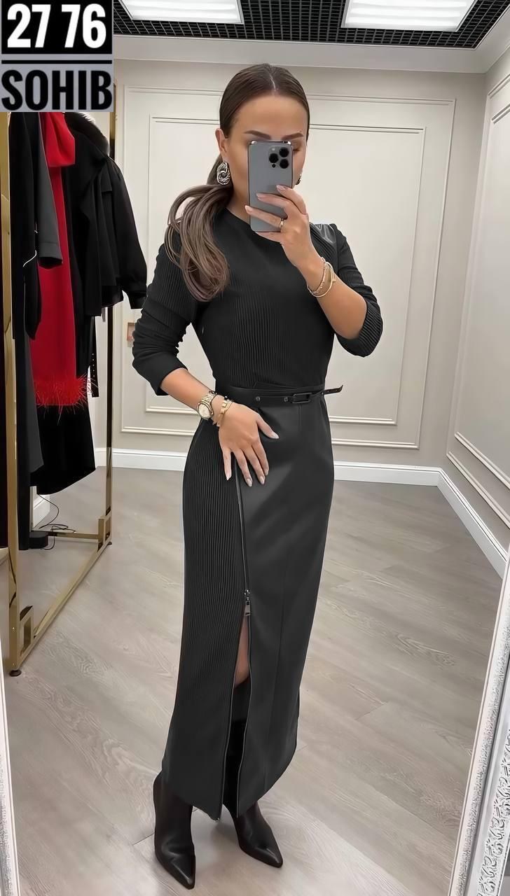 длинная кожаная юбка,платье женская,трикотажное платье,платье длинное,юбка из экокожи