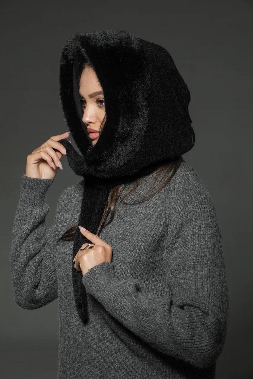 капор женский,шапка платок,капор из ангоры,капор вязаный,капор зимний