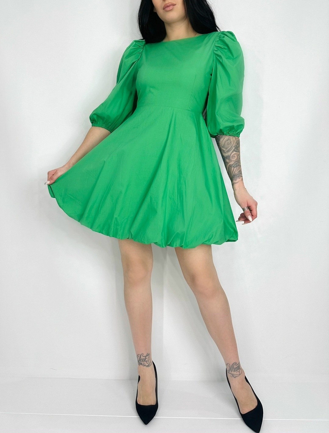 платье женская,платье универсальное,платье фуксия с рукавами буфами,платье фуксия короткое,платье