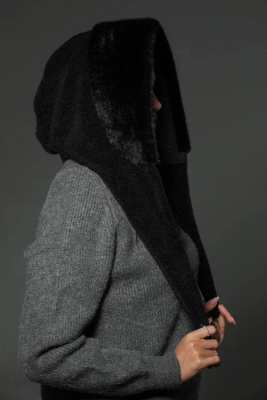 капор женский,шапка платок,капор из ангоры,капор вязаный,капор зимний