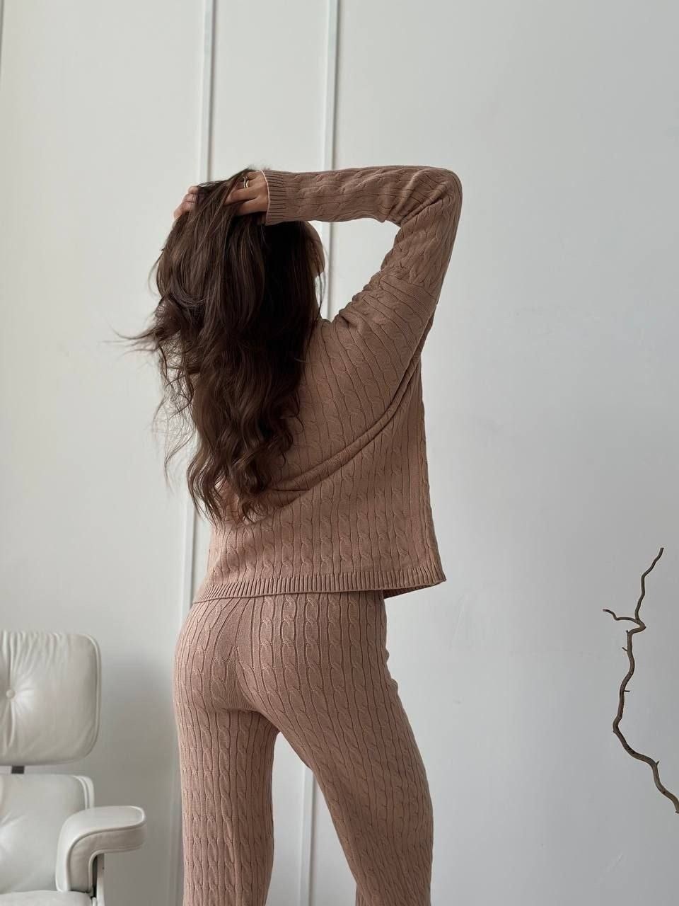 костюм вязаный теплый,вязаные костюмы,вязаный серый костюм женский,костюм вязаный теплый с брюками,модные трикотажные костюмы