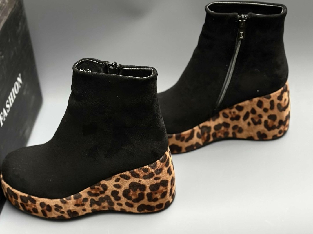 леопардовые ботинки,,женские ботильоны,ботильоны на танкетке,леопардовые сапоги
