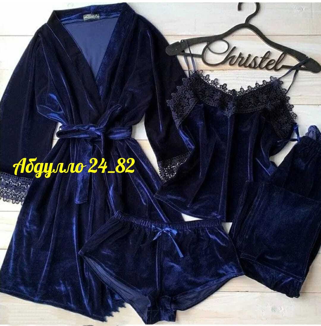 пижама велюровая четверка,пижама велюр,пижама комплект,бархатная пижама комплект,пижамы женски