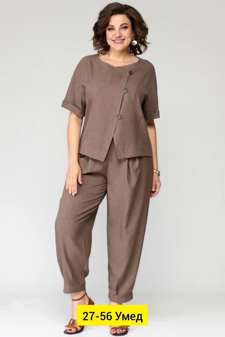 костюм michel chic арт 1337 корич,летние брючные костюмы для полных женщин,брючный костюм женский летний,брючный костюм из льна женский,женские брючные костюмы