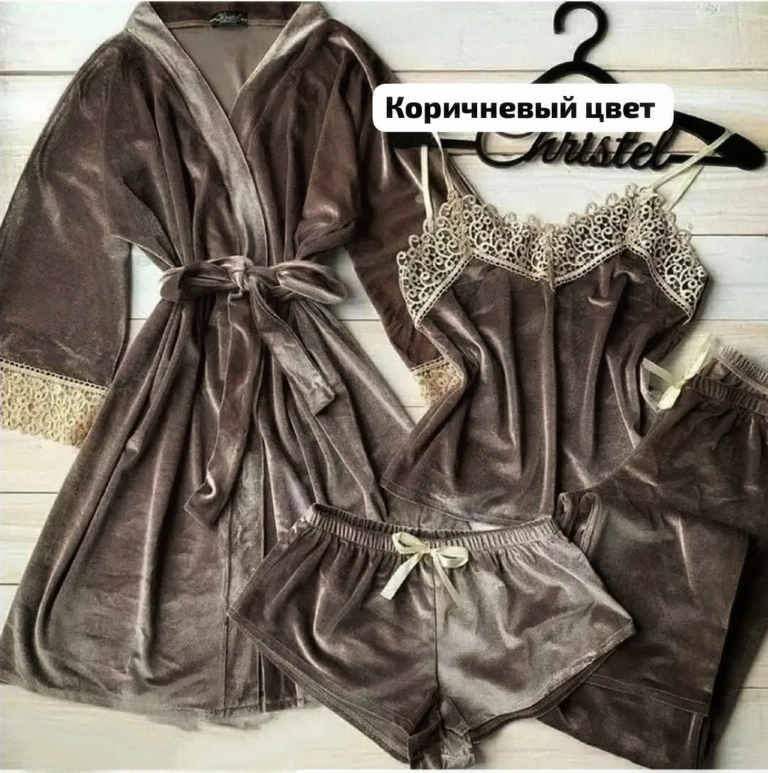 женский пижамный комплект,пижама велюровая четверка,пижама велюр,пижамы женски,пижама комплект