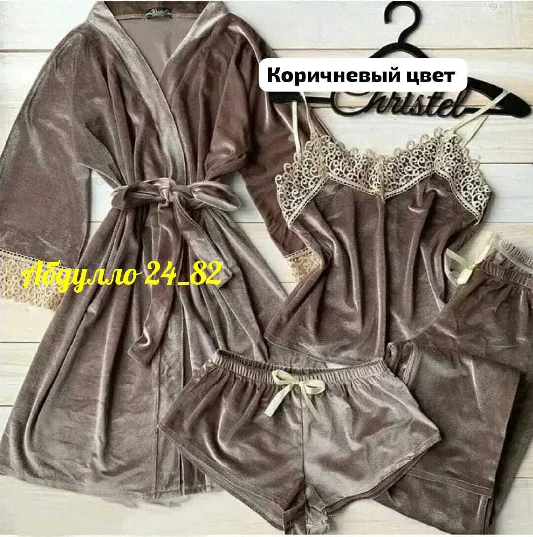 пижама велюровая четверка,пижама велюр,пижама комплект,бархатная пижама комплект,пижамы женски