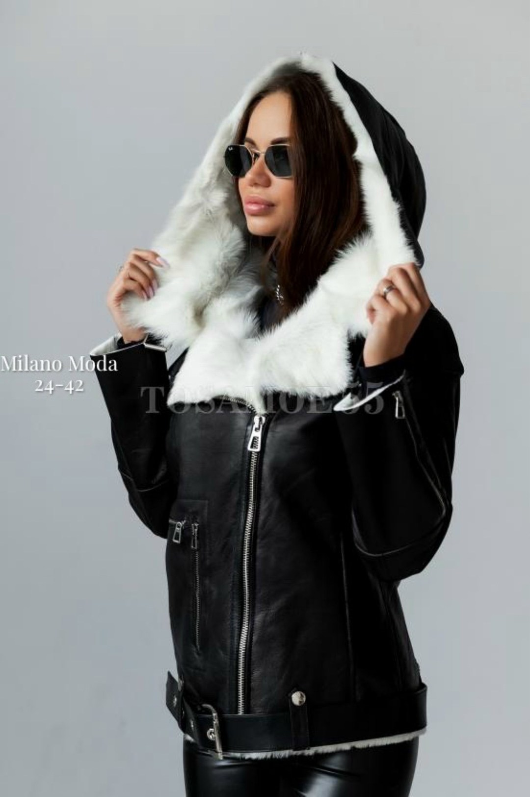 женская дубленка,черная дубленка,кожаная куртка с мехом,дубленка авиатор с капюшоном,дублёнка авиатор