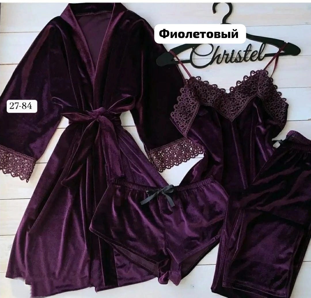пижама женская велюровая тройка,пеньюар женский комплект велюр,пижама велюр,пижама женская велюр,пижама велюр 4в1 виктория