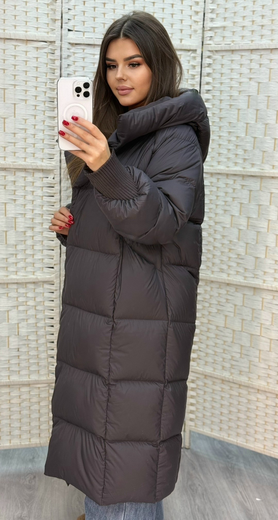 пуховик двусторонний,пуховик,женский пуховик,удлиненный зимний пуховик,пуховик зимний длинный с капюшон