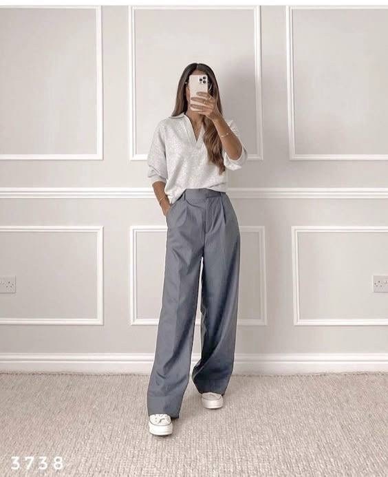 образ с брюками палаццо,широкие брюки,серые брюки палаццо,брюки модные,брюки стиль