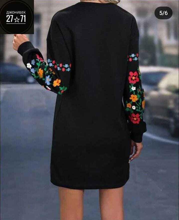 платье свитшот,платье с вышитыми рукавами,женский платье,трикотажное платье,платье