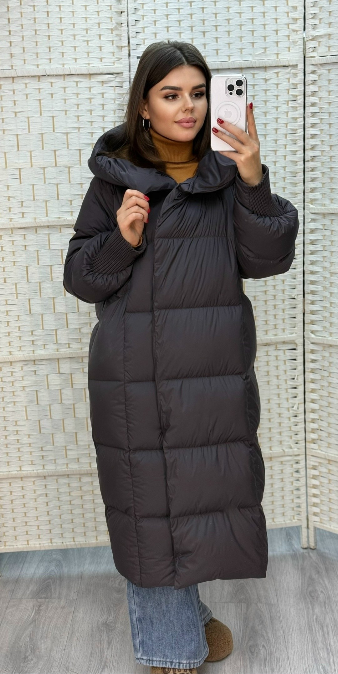 пуховик двусторонний,пуховик,женский пуховик,удлиненный зимний пуховик,пуховик зимний длинный с капюшон