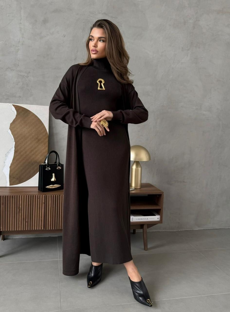 платье удлиненное,трикотажное платье,коричневое платье,платье комбинированное,длинное платье женское