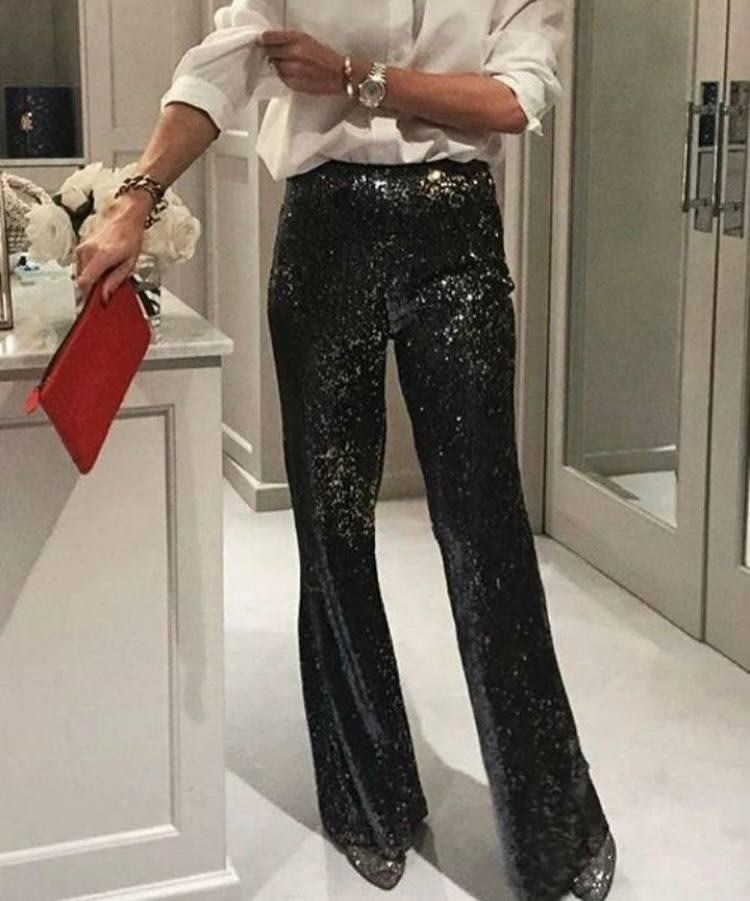 брюки с пайетками образы,стильные наряды,брюки с пайетками,брюки блестящие,брюки палаццо блестящие