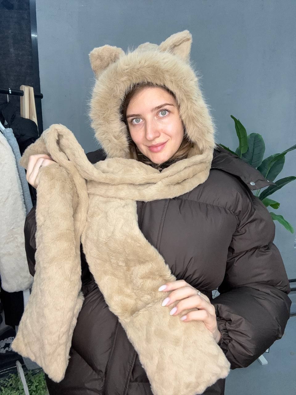 шапка шарф с ушками,шапка шарф,шапка с ушками меховая,шапки с ушами,меховая шапка