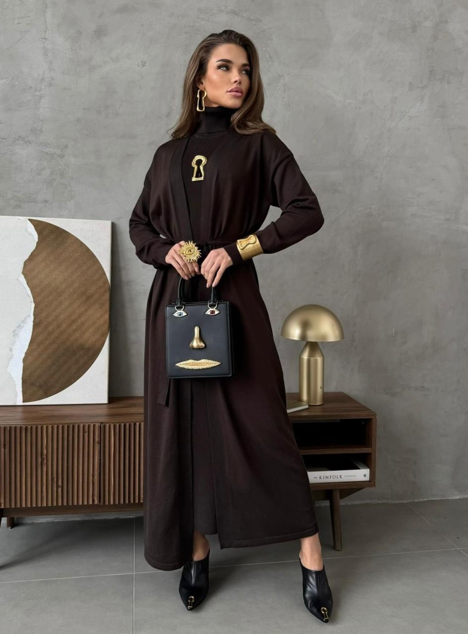 платье удлиненное,трикотажное платье,коричневое платье,платье комбинированное,длинное платье женское