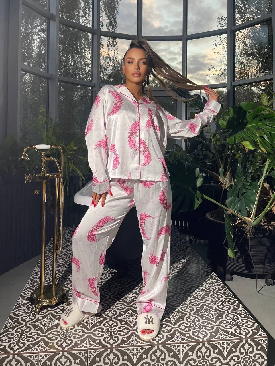 шелковый костюм в пижамном стиле,костюм в пижамном стиле,пижама костюм,пижамы для женщин,пижамы женски