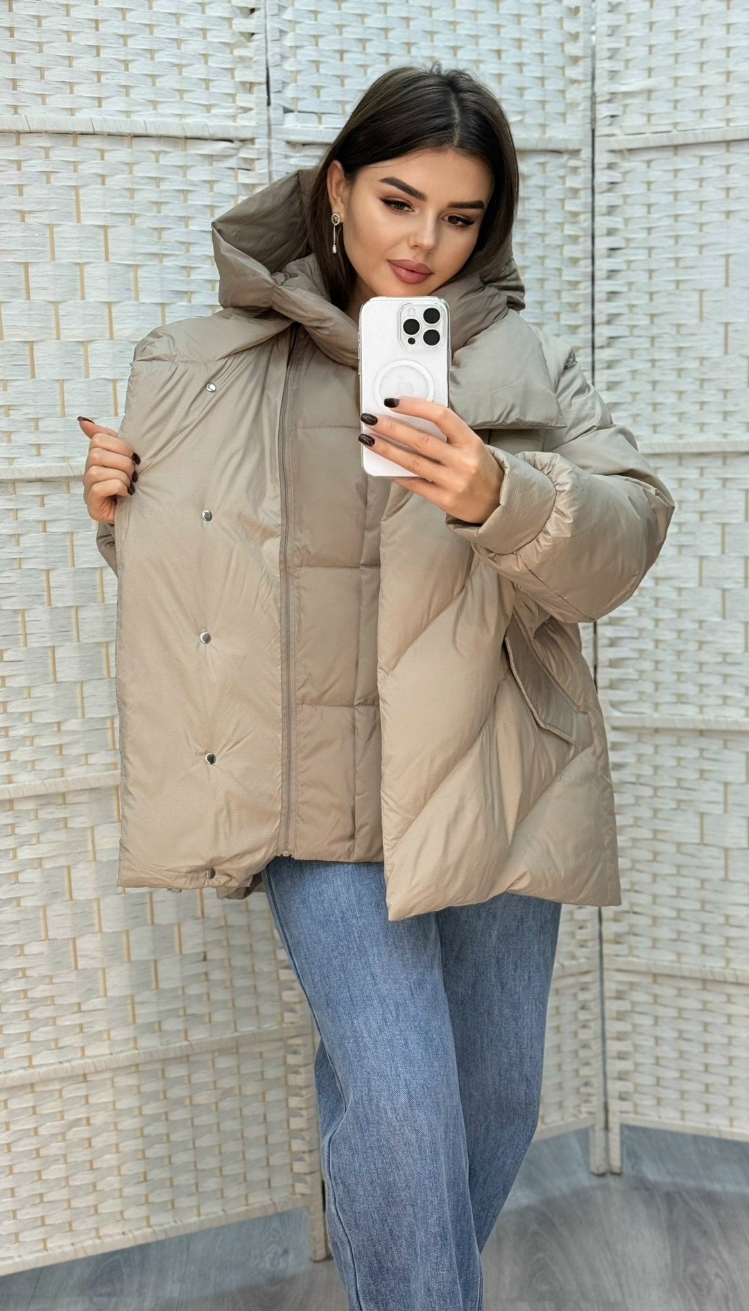 стильные пуховики,модные пуховики,куртка женская,бежевый пуховик,куртка оверсайз