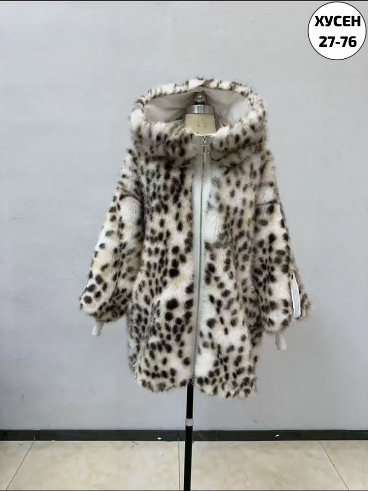 пальто из искусственного меха с леопардовым,шуба под рысь искусственный мех,меховое пальто с капюшоном,меховое пальто,эко шуба под рысь