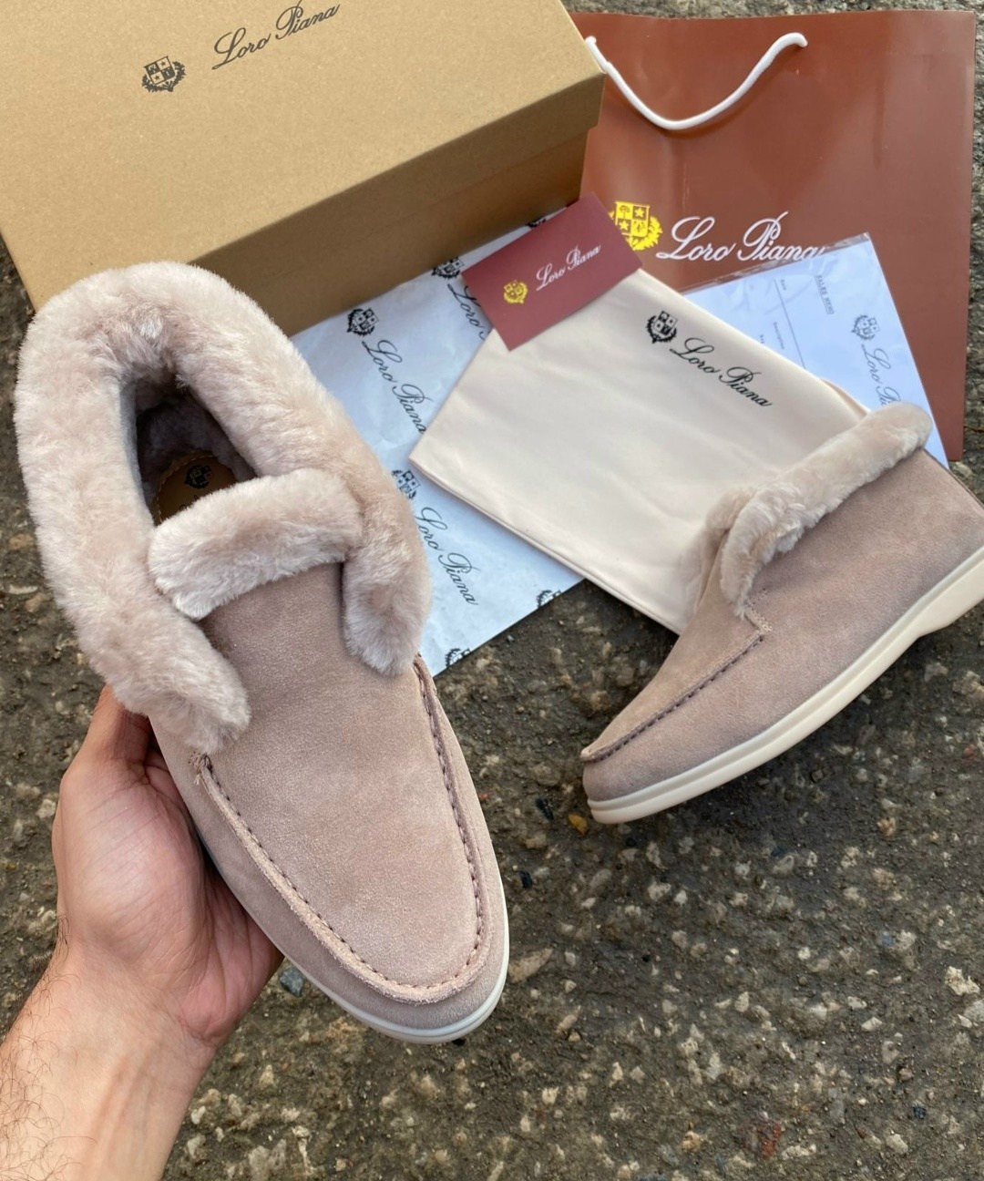 зимние замшевые лоферы loro piana open walk,ботинки loro piana,,замшевые ботинки на меху,лоферы замшевые на меху