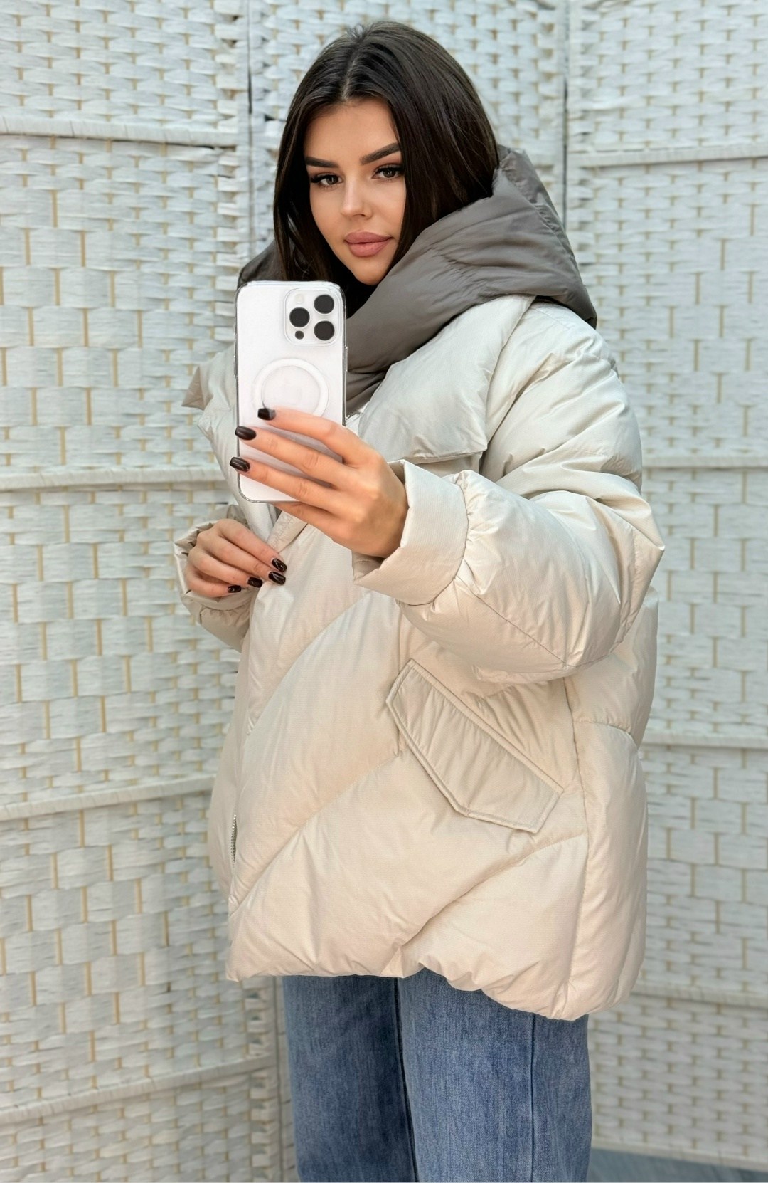 стильные пуховики,модные пуховики,куртка женская,бежевый пуховик,куртка оверсайз