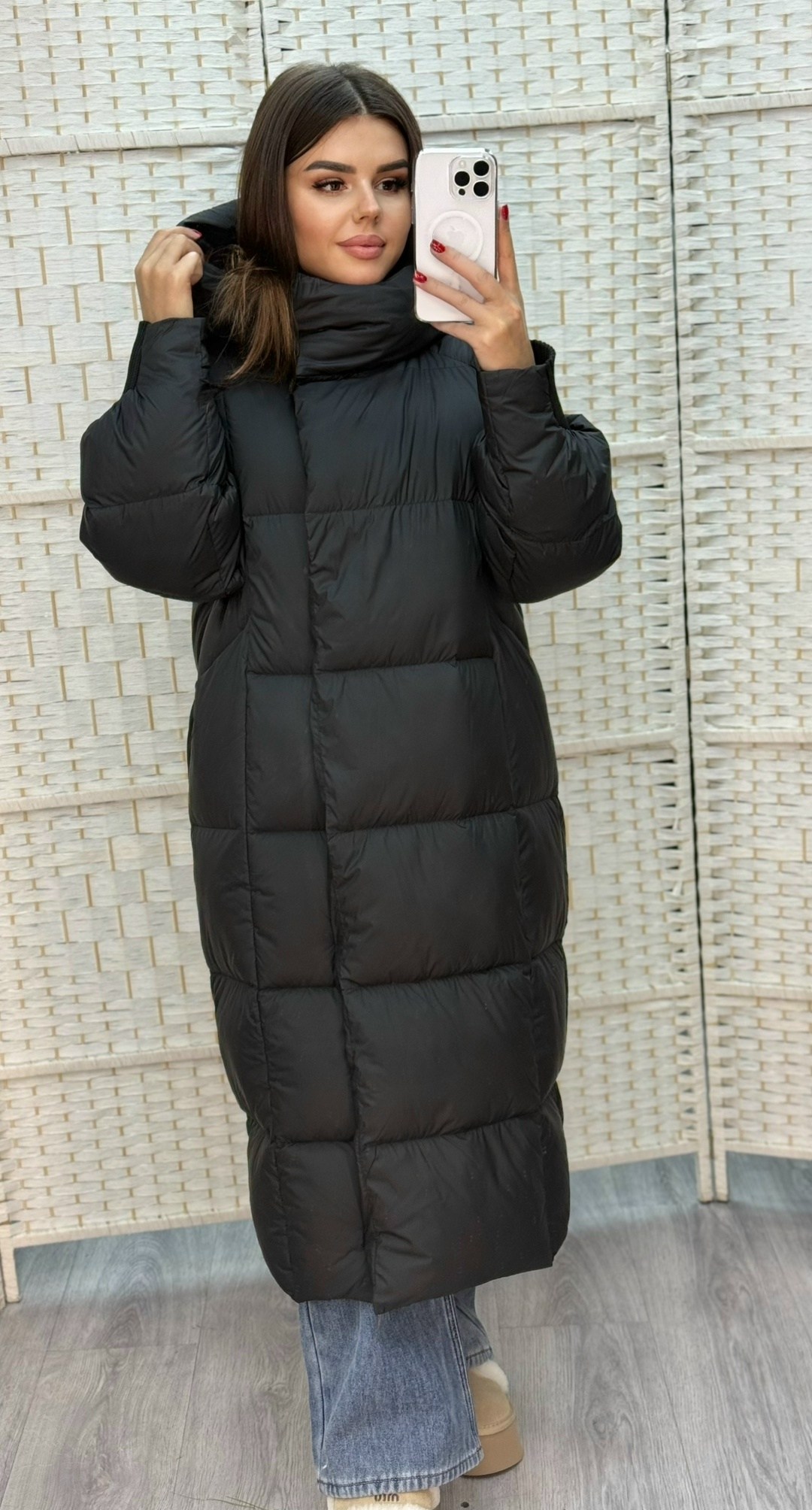 пуховик двусторонний,пуховик,женский пуховик,удлиненный зимний пуховик,пуховик зимний длинный с капюшон