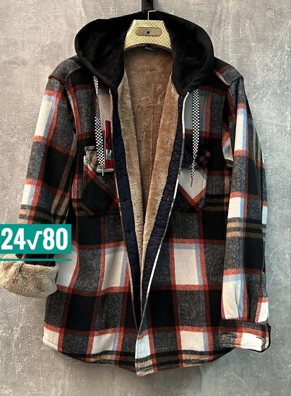 рубашка теплая в клетку оверсайз,теплая рубашка,рубашка с капюшоном,рубашка на меху,рубашка в клетку теплая