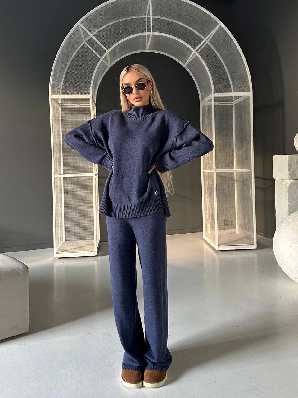 трикотажные костюмы,костюм вязаный с брюками,костюм вязаный теплый с брюками kamillastyle,костюм с брюками,трикотажный вязаный костюм с брюками