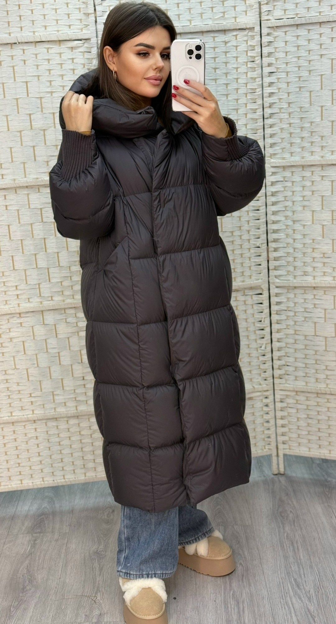 пуховик двусторонний,пуховик,женский пуховик,удлиненный зимний пуховик,пуховик зимний длинный с капюшон