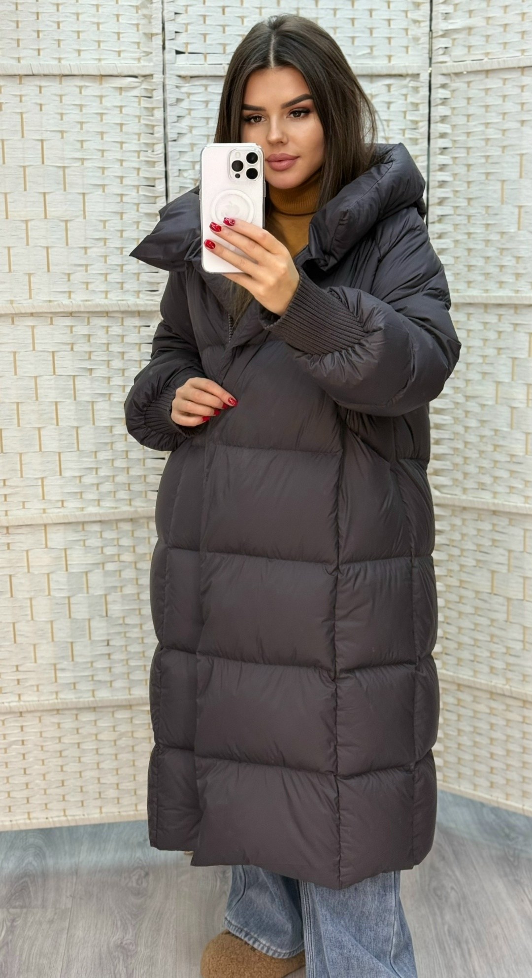 пуховик двусторонний,пуховик,женский пуховик,удлиненный зимний пуховик,пуховик зимний длинный с капюшон