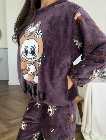 пижама теплая,пижама со штанами теплая плюшевая,пижама плюшевая,домашняя одежда пижама,пижама женская теплая