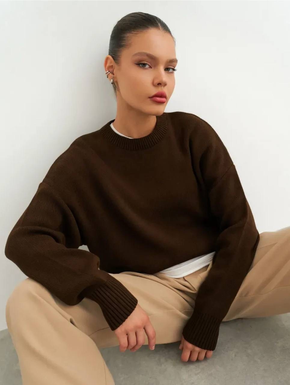 джемпер оверсайз,свитер джемпер,женский свитер,коричневый свитер,свитер женский оверсайз