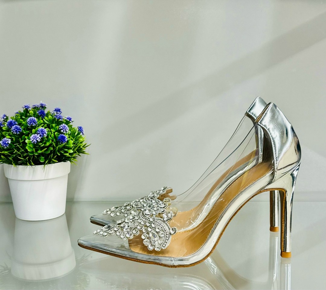 туфли прозрачные,женские туфли лодочки,,серебристые туфли,свадебная