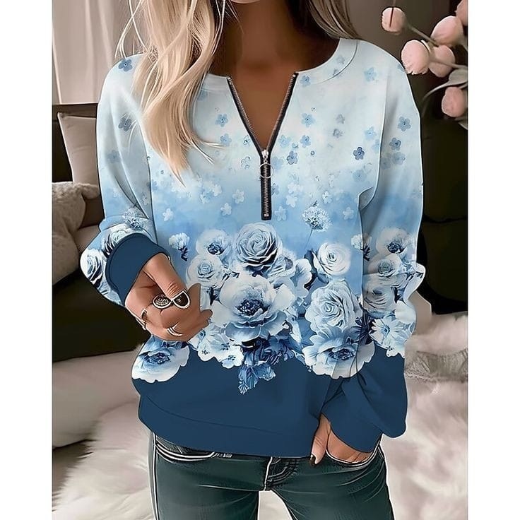 толстовка женская,кофта женская,толстовка на молнии с принтом,свитшот с цветочным принтом,свитшот женская