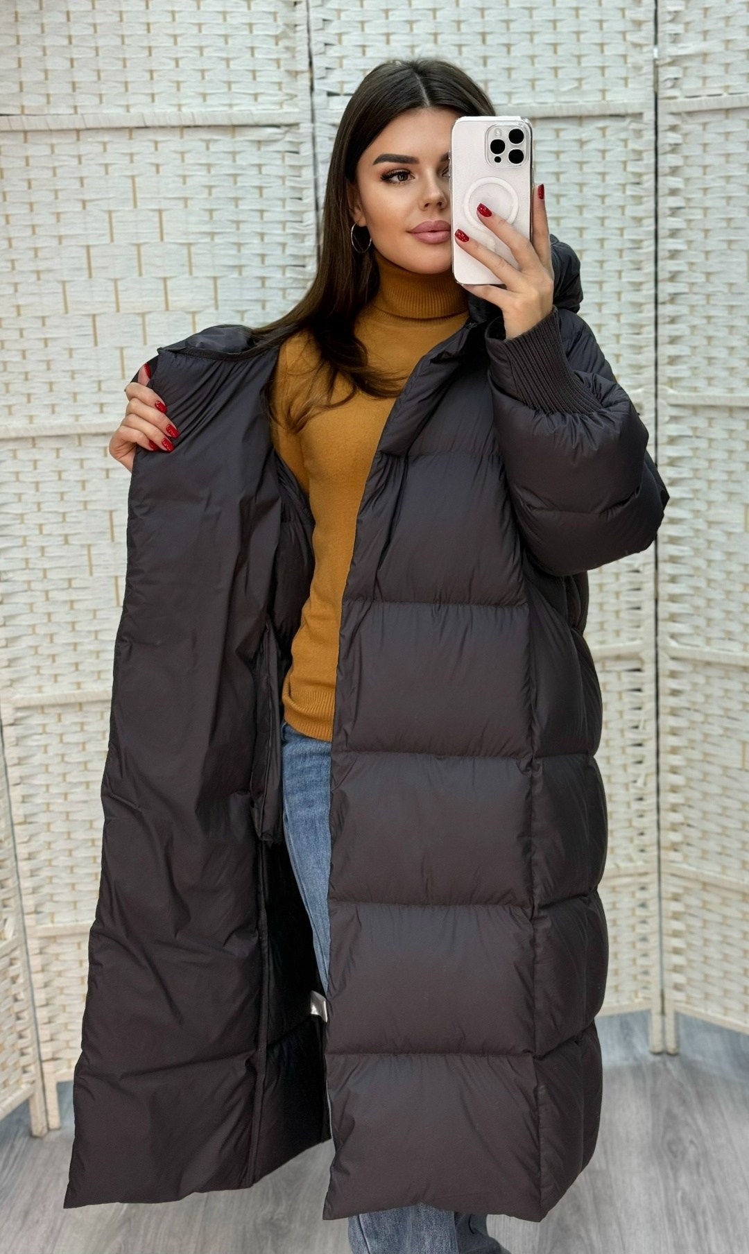 пуховик двусторонний,пуховик,женский пуховик,удлиненный зимний пуховик,пуховик зимний длинный с капюшон