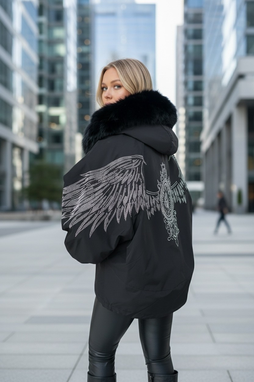 куртка с крыльями на спине,куртка меховая,куртка с мехом,куртка женская с мехом,куртка