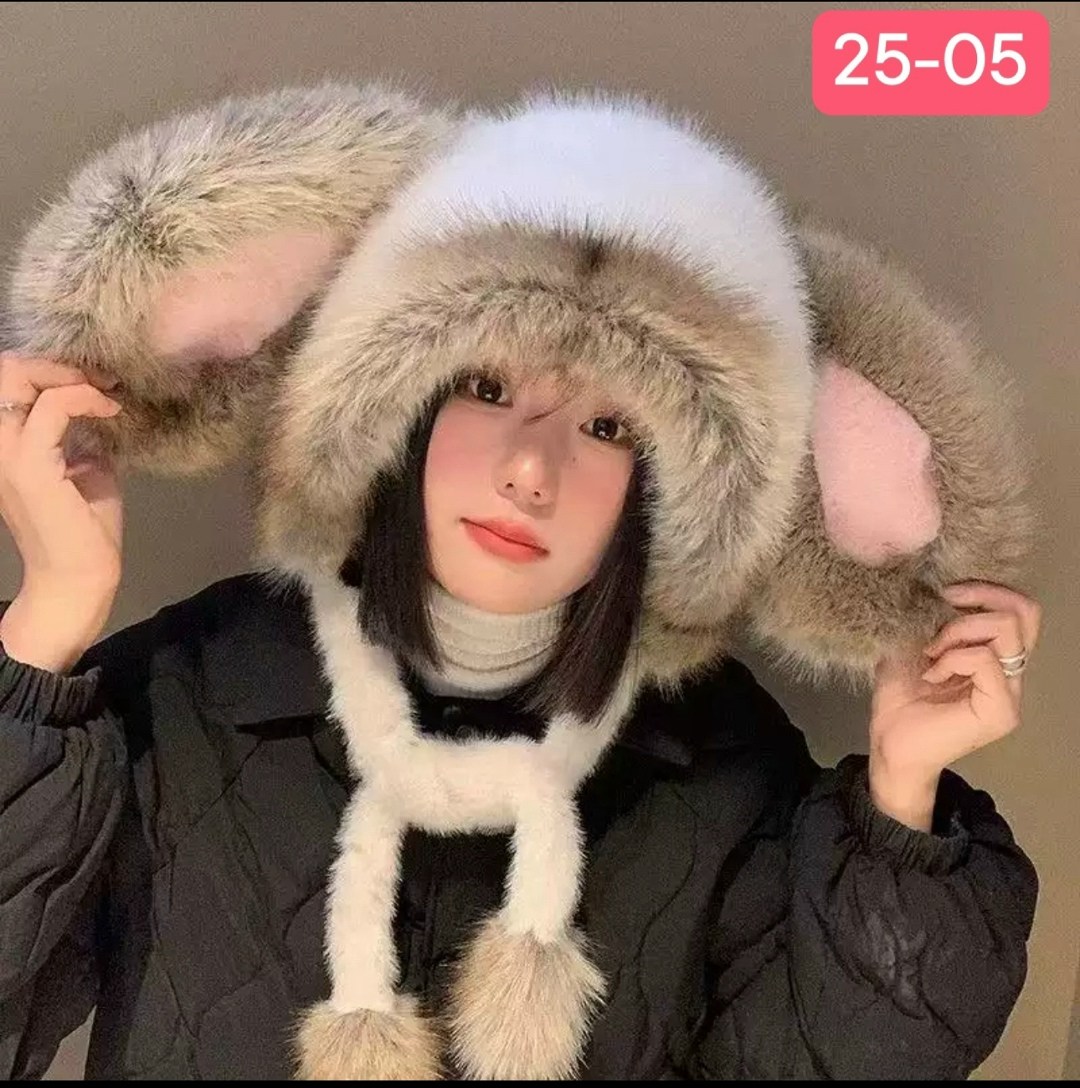 шапка меховая зимняя,плюшевая шапка,зимняя женская шапка,шапка с заячьими ушками,капор меховой