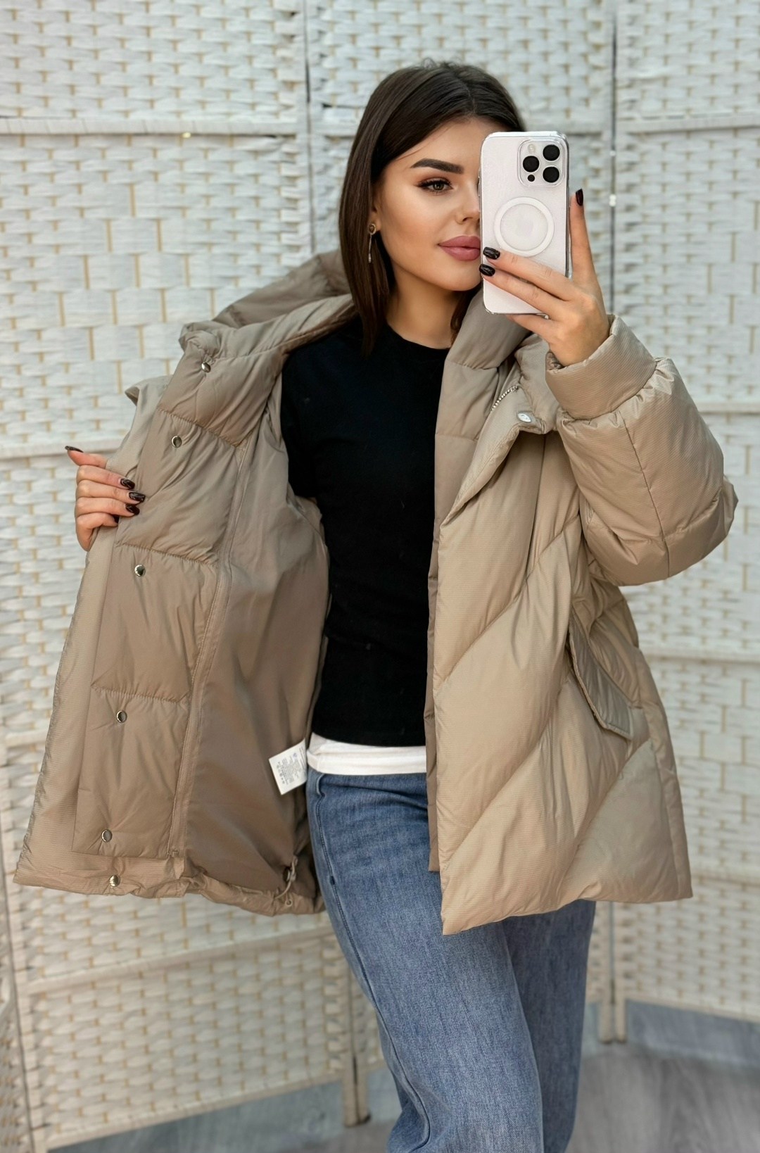 стильные пуховики,модные пуховики,куртка женская,бежевый пуховик,куртка оверсайз