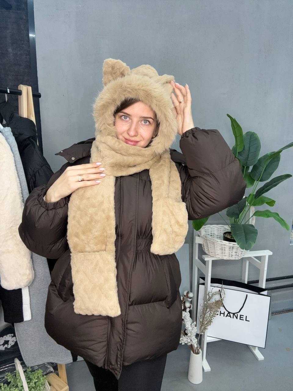 шапка шарф с ушками,шапка шарф,шапка с ушками меховая,шапки с ушами,меховая шапка