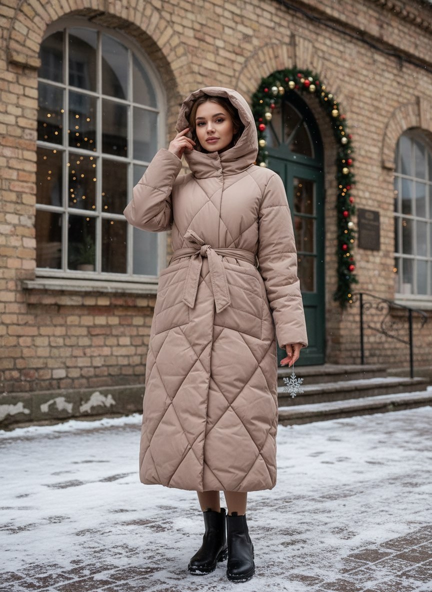 стильные пуховики,пальто пуховик,стильные пуховики для высоких женщин,пальто утепленное genevieve женская коллекция,пуховик длинный