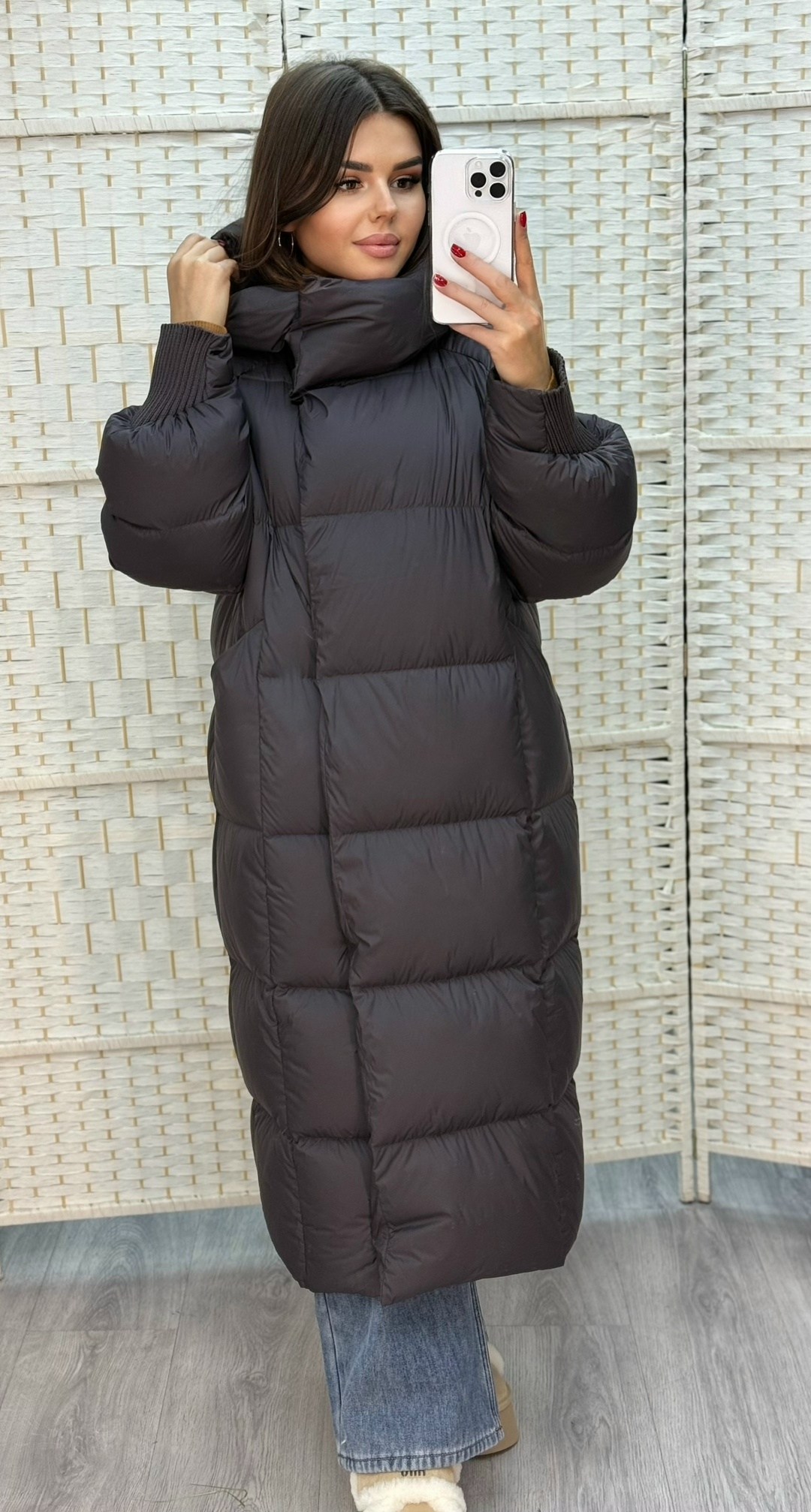 пуховик двусторонний,пуховик,женский пуховик,удлиненный зимний пуховик,пуховик зимний длинный с капюшон