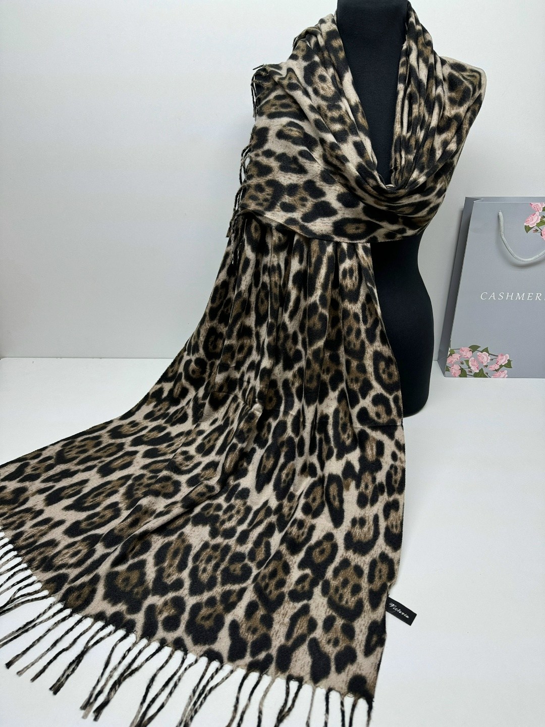 палантин леопардовый теплый кашемир,леопардовый палантин,шарф леопардовый,палантин женские,палантин двусторонний