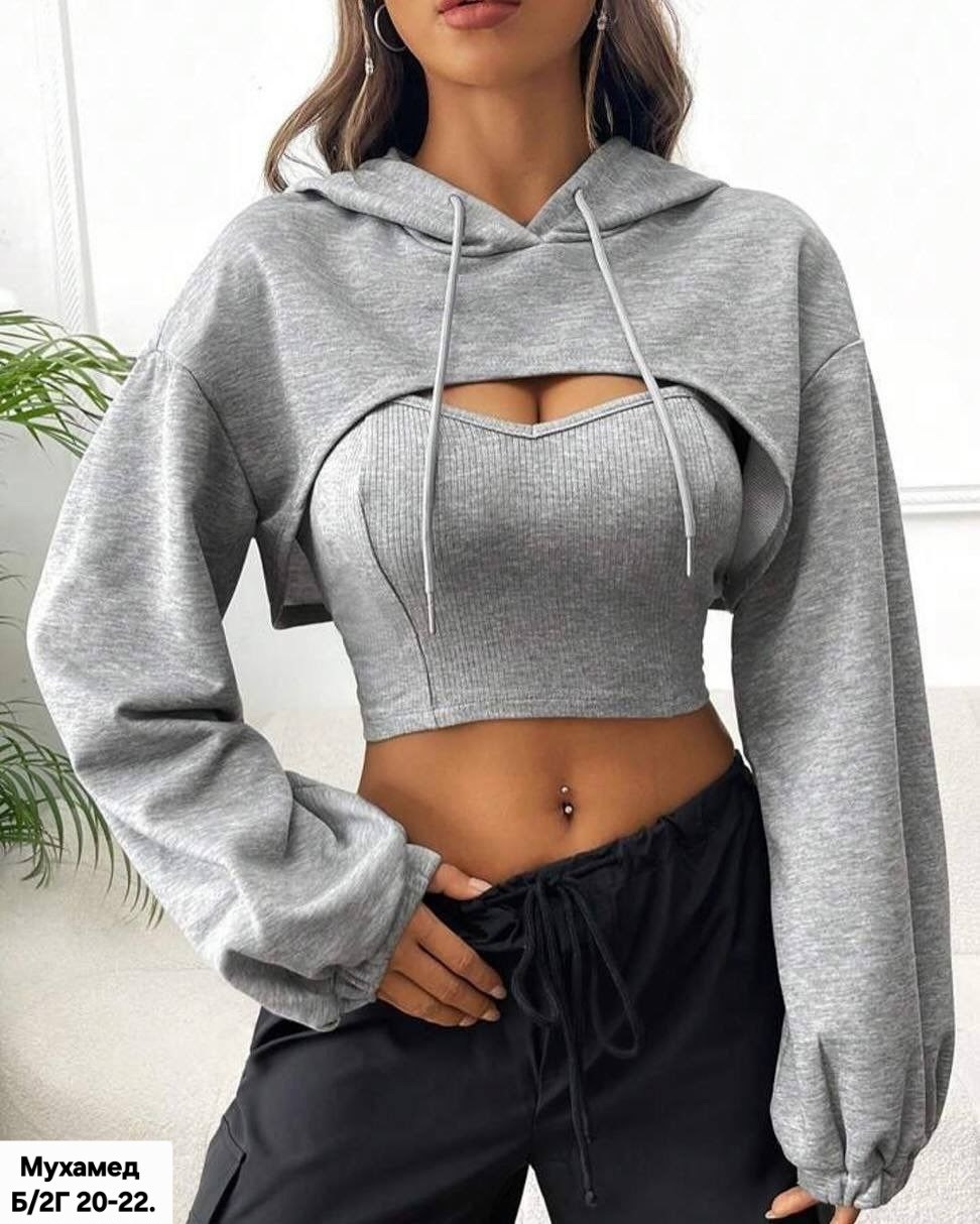 кофта укороченная,кофта женская,толстовка топ,повседневный свитшот,комплект толстовка