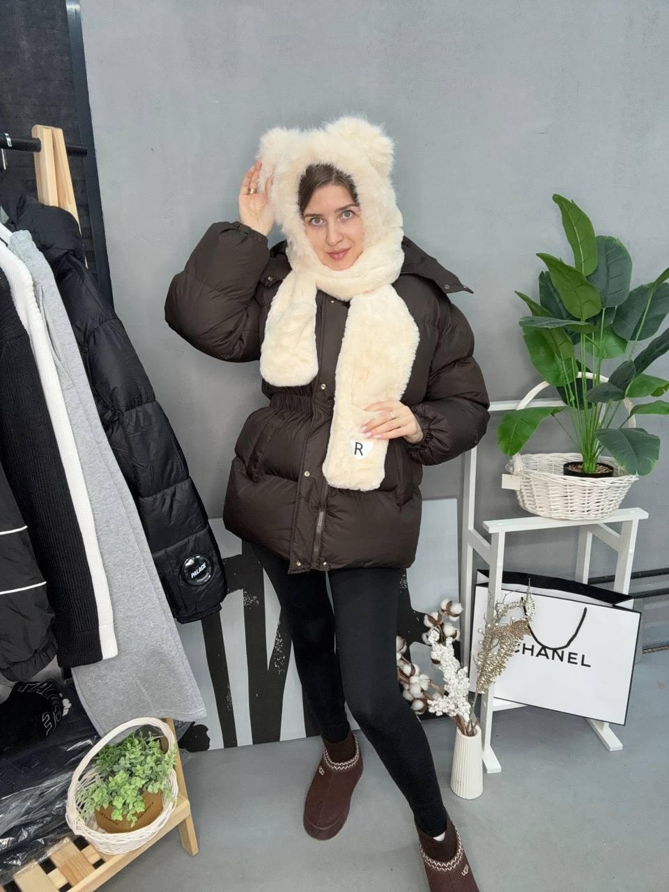 плюшевая шапка,комплект шапки,шапка шарф перчатки,шапка шарф с ушками,шарф с капюшоном