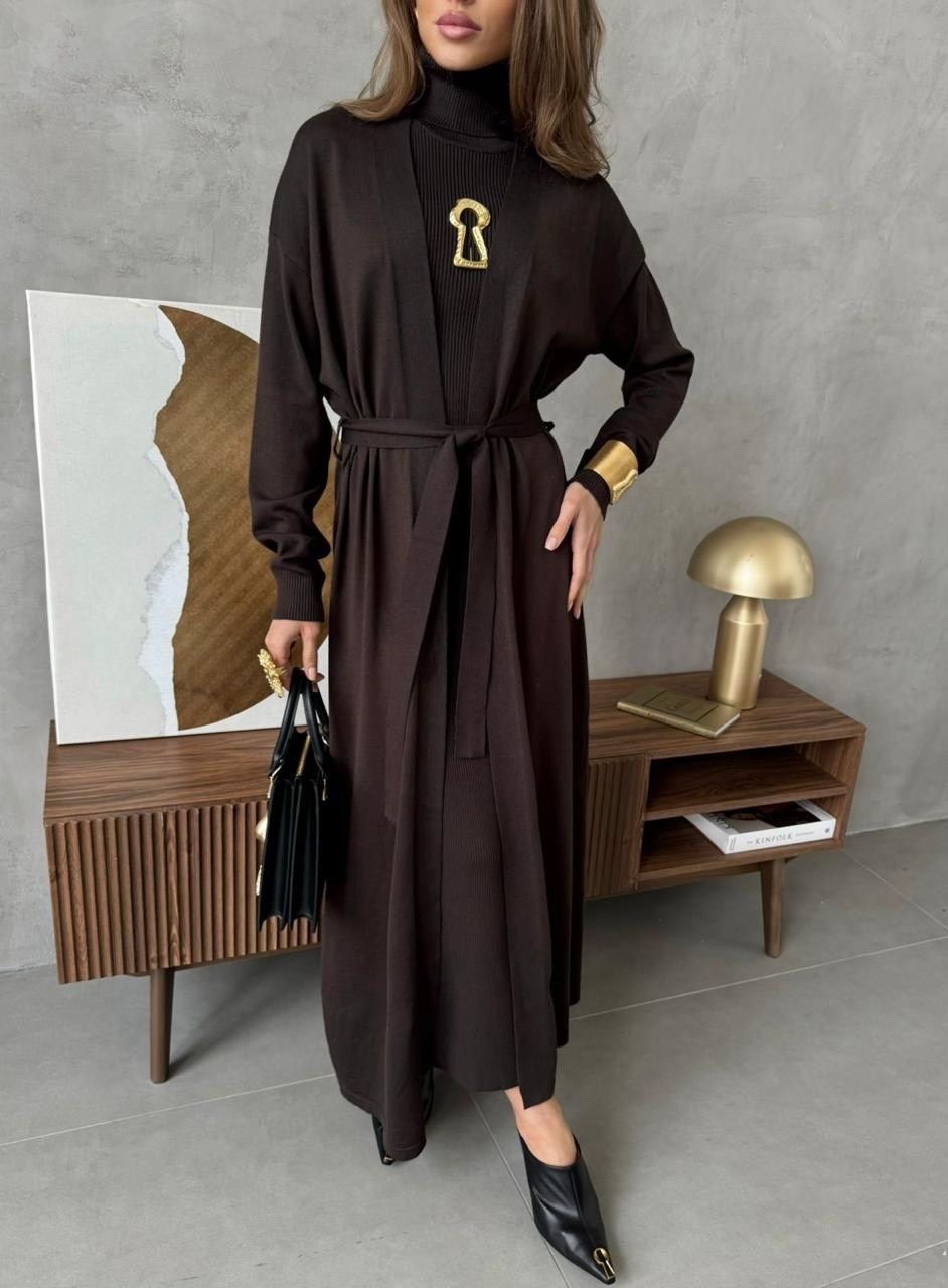 платье удлиненное,трикотажное платье,коричневое платье,платье комбинированное,длинное платье женское