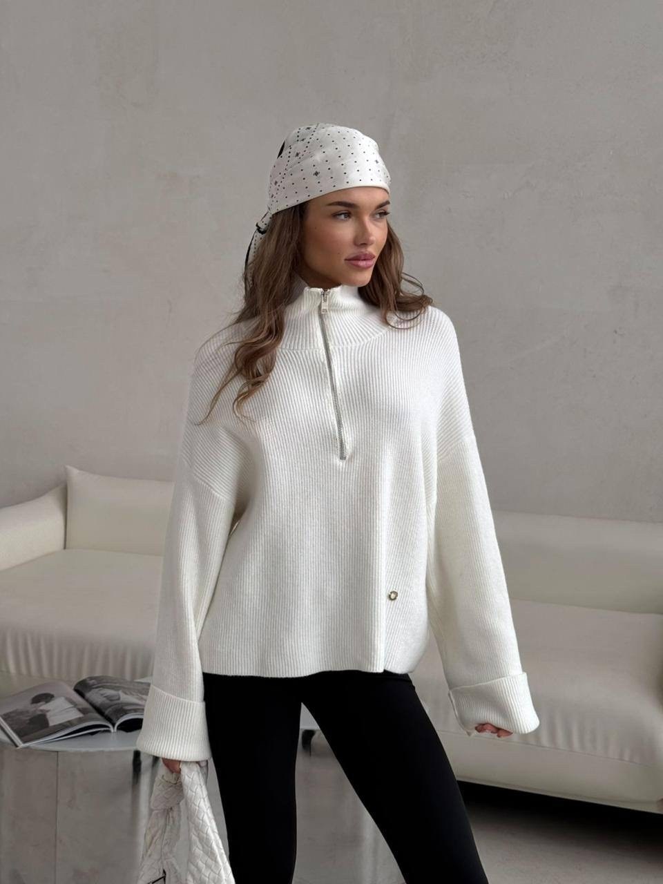 свитшот вязаный,свитера женские,свитер женский белый,свитер с замком,женская кофта