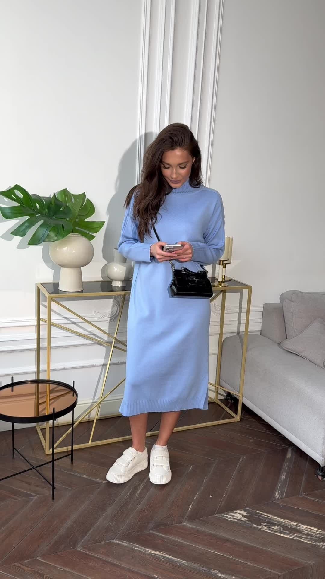 платье теплое трикотажное,трикотажное платье,повседневные платья,голубое платье,платье миди